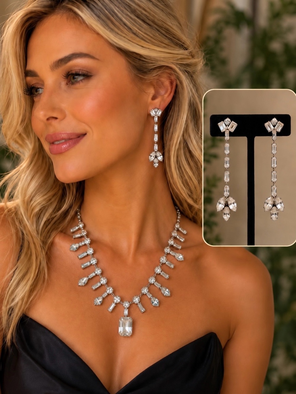 Rhinestone necklace and earrings